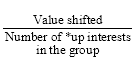 Start formula start fraction Value shifted over Number of *up interests in the group end fraction end formula