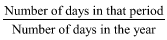 Start formula start fraction Number of days in that period over Number of days in the year end fraction end formula