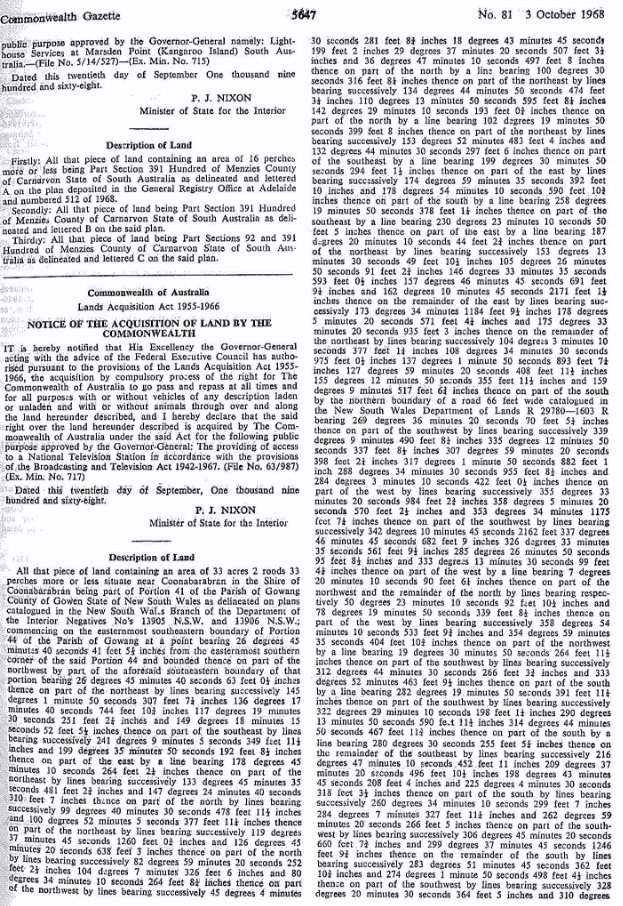 Notice of acquisition of land by the Commonwealth, pursuant to the Lands Acquisition Act 1955, as published on page 5647 of the Commonwealth Gazette on 3 October 1968.