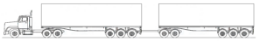 A prime mover towing two semitrailers connected by a drawbar.
