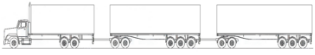 A rigid truck towing two semitrailers connected by a drawbar
