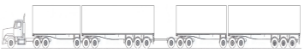 BAB-quad: A prime mover towing two sets of B‑double trailers, connected by a converter dolly
