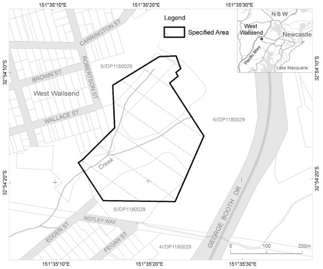 Figure 1 Map showing the specified area known as Butterfly Cave, West Wallsend, New South Wales