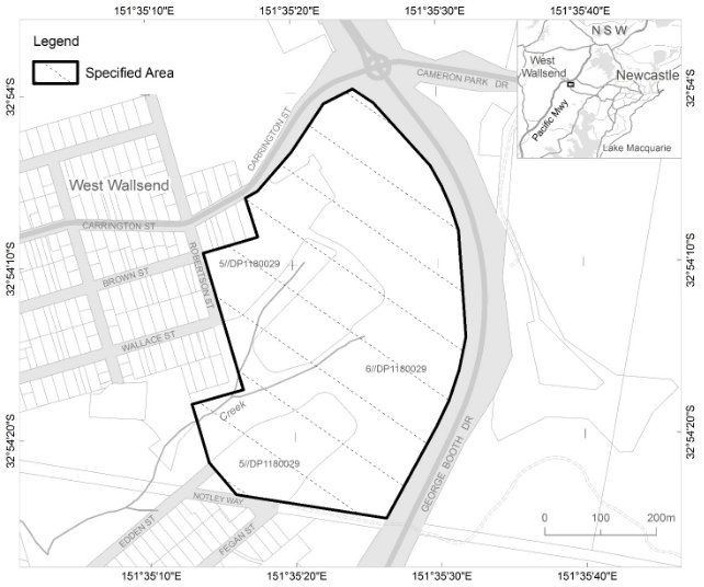 Map showing the specified area known as Butterfly Cave, West Wallsend, New South Wales.