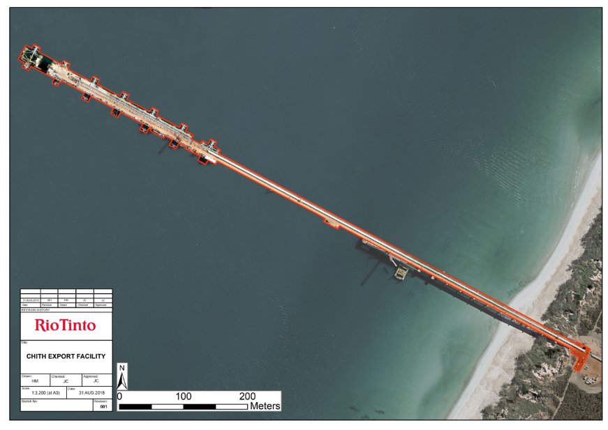 The area within the red boundary line indicates the limits of this wharf.