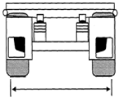 Illustration showing how the ground contact width of an axle is to be measured.