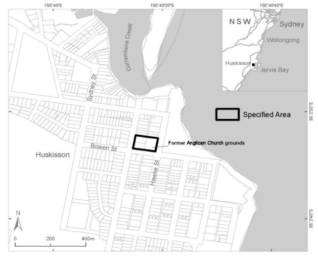 Figure 1 - Map showing the specified area of the former Anglican Holy Trinity Church grounds in Huskisson, New South Wales