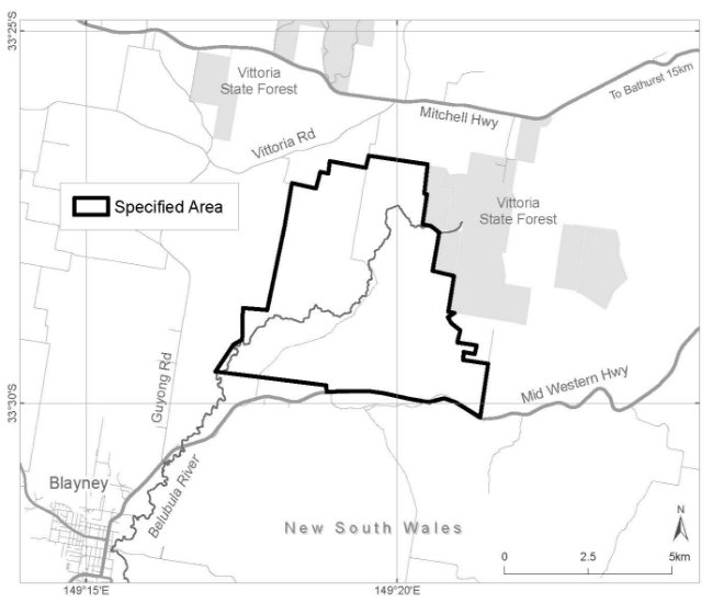 Figure 1 Map showing the specified area of McPhillamys Gold Project, Kings Plains, Blayney, New South Wales Claims in relation to ‘significant Aboriginal area’