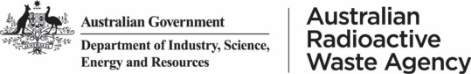 Lockup of the logos for the Department of Industry, Science, Energy and Resources, and the Australian Radioactive Waste Agency.