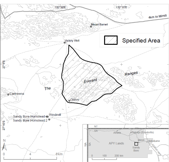 Figure 1 – Map of the specified area at Sandy Bore, APY Lands, South Australia