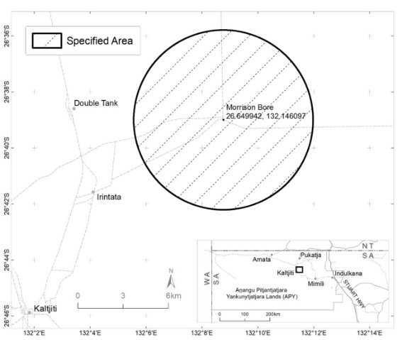 Map showing the specified area in the Aṉangu Pitjantjatjara Yankunytjatjara Lands of South Australia