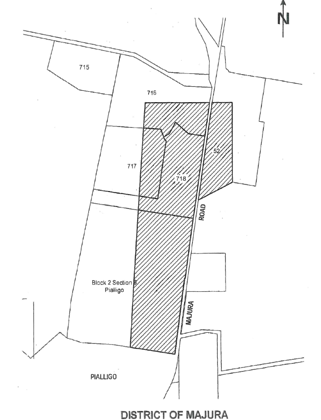 This is the plan referred to in the Revocation of Declaration of National Land notice for the Majura Split Blocks.  The hatched area depicted in the plan represents the area subject to the revocation.