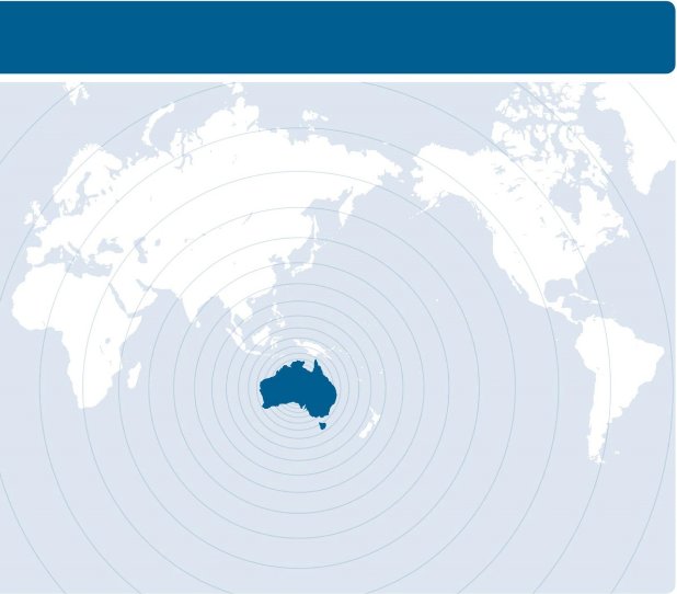 Outline map of the world, with Australia highlighted