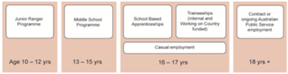 Diagram showing summary of programmes supporting Indigenous employment pathways in Kakadu