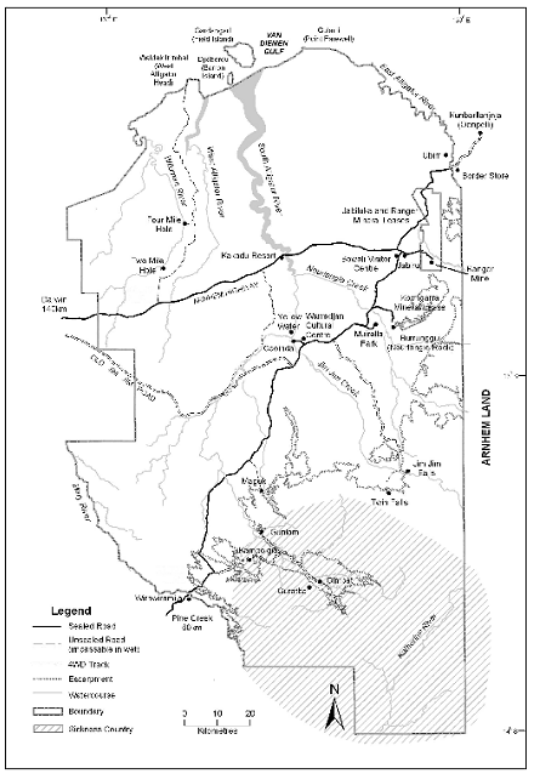 Map of Kakadu showing the location of "sickness country"