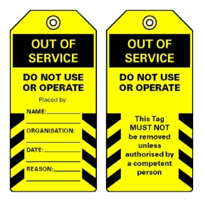 Figure 6 shows two examples of an out of service tag.