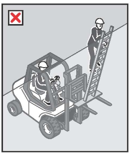 Figure 14 shows an unacceptable practice of using a ladder on a forklift.