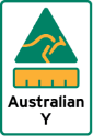 This label is a portrait rectangle shape.
It contains a triangle with a stylised kangaroo and a fully filled bar chart underneath it. The explanatory text underneath the bar chart reads Australian Y. Y is the word 'Grown', 'Produce' or 'Product' or the kind of food, as appropriate.