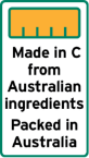 This label is a portrait rectangle shape.
It contains a 100% filled bar chart. The explanatory text underneath the bar chart reads Made in C from Australian ingredients Packed in Australia.  C is the name of the relevant country, or the adjectival form of the name as appropriate. Packed may be replaced by Packaged.