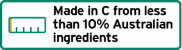 This label is a landscape rectangle shape.
It contains a 5% filled bar chart. The explanatory text underneath the bar chart reads Made in C from less than 10% Australian ingredients. C is the name of the relevant country, or the adjectival form of the name as appropriate. Packed may be replaced by Packaged. 