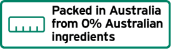 This label is a landscape rectangle shape.
It contains an empty (0%)  bar chart. The explanatory text underneath the bar chart reads Packed in Australia from 0% Australian ingredients. Packed may be replaced by Packaged.