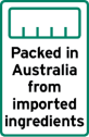 This label is a portrait rectangle shape.
It contains an empty (0%)  bar chart. The explanatory text underneath the bar chart reads Packed in Australia from imported ingredients. Packed may be replaced by Packaged.