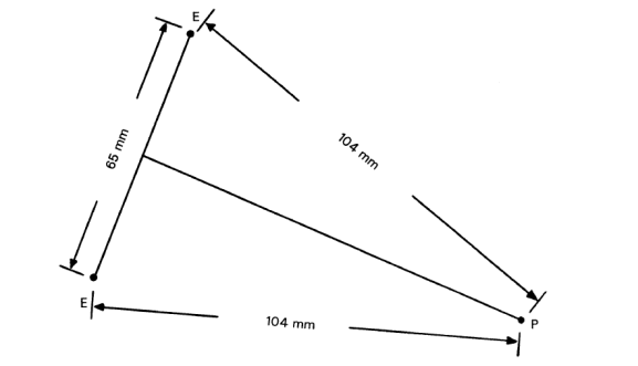 Dimensional diagram showing relative positions of E points and P points