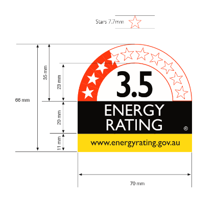 The energy rating icon, showing an example of an icon for a 3.5 star pump including the proportional measurements required for each element of the icon. 