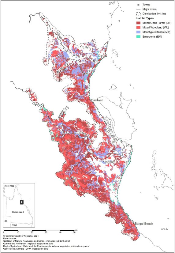 Historic distribution of Mahogany Glider habitat before broadscale clearing