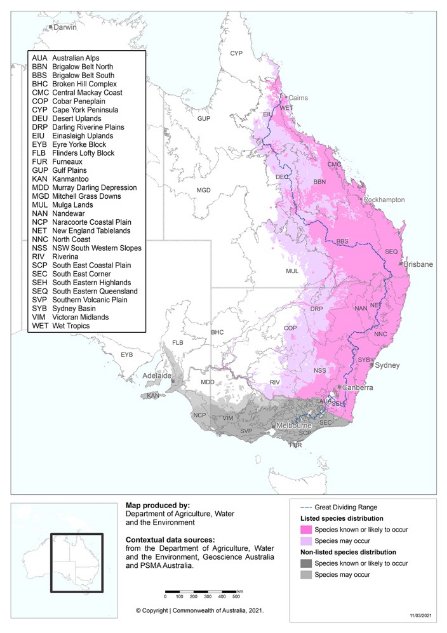 Figure 1. Modelled distribution (geographic range) of the listed Koala and unlisted Koala

Map of eastern Australia showing Queensland, New South Wales, Victoria and South Australia. The listed koala is known, or likely, to occur from just north of Cairns down the east coast of Australia to the Victorian border. 