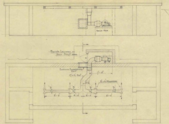 Plan of small building with plans for ducts and louvres. 