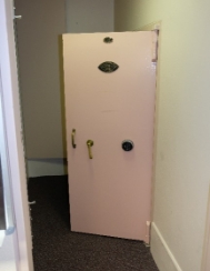 A strong room door.