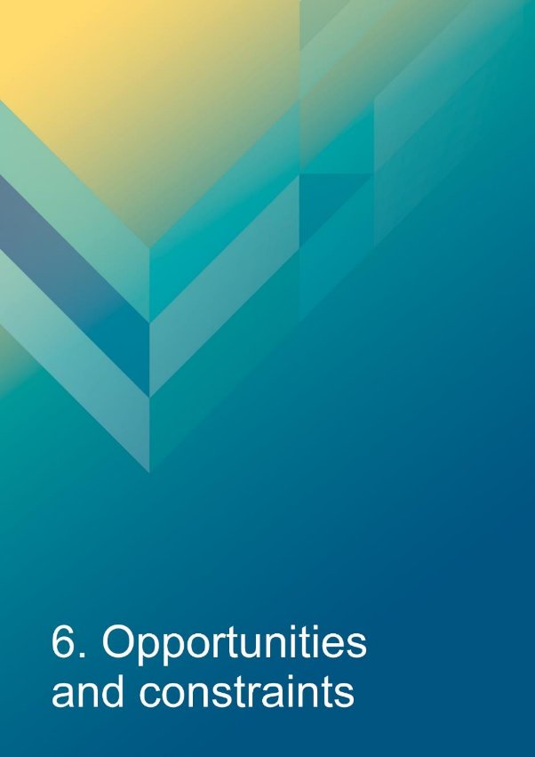 Decorative background with text which reads "6. Opportunities and constraints"