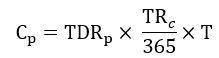 Cp equals TDRp times TRc over 365 times T