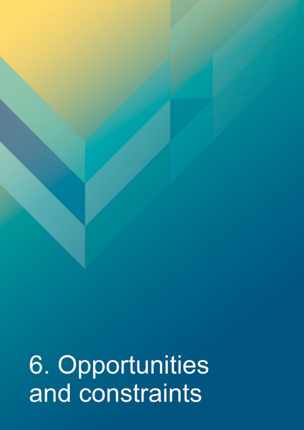 Decorative title page with text that reads "6. Opportunities and constraints"