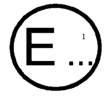 Diagram of an approval mark, consisting of a circle with the letter E on the left, the number 1 in the upper right corner and ellipses in the bottom right corner