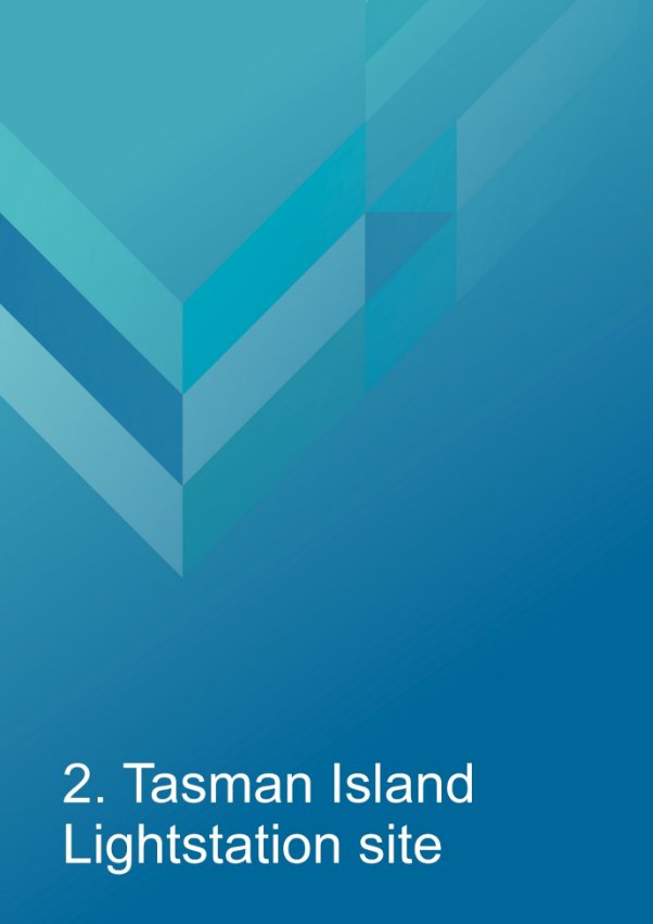 Decorative cover page with text reading "2. Tasman Island Lightstation site"