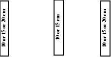 Image of single carriageway lane markings including width dimensions for the United Kingdom, including a left edge lane marking, a centre line and a right edge lane marking. 