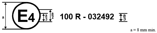 Figure is an approval mark affixed to a vehicle showing that the road vehicle type concerned has been approved in the Netherlands (E 4), pursuant to Regulation No. 100, and under the approval number 032492