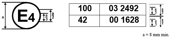 Figure is an approval mark affixed to a vehicle showing that the road vehicle concerned has been approved in the Netherlands (E4) pursuant to Regulations Nos. 100 and 42 . The approval number shows the dates when the respective approvals were granted, and which amended