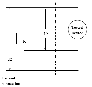 Figure shows the process for voltage measurement if U2 is greater than U1 between the positive pole of the Tested-Device and the ground connection