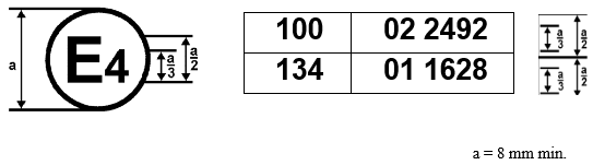 Figure is an approval mark affixed to a vehicle showing that the road vehicle concerned has been approved in the Netherlands (E 4) pursuant to UN Regulations Nos. 134 and 100