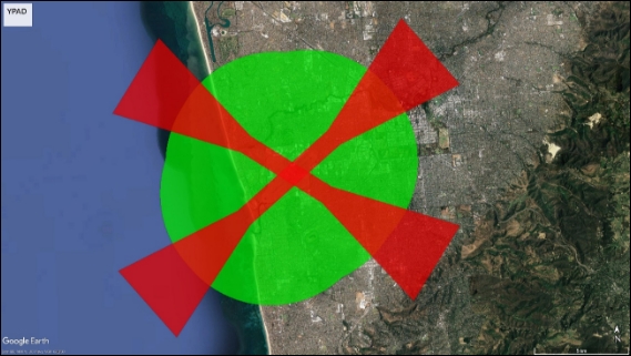 Map of area around Adelaide aerodrome with approved area shaded green