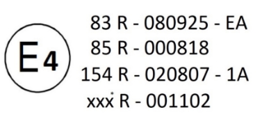 A schematic to describe the arrangement of the type approval mark for a vehicle conforming to a type approval, approved in the Netherlands pursuant to UN Regulation No. 83 under approval number 0925. An accompanying letter, EA, denotes the vehicle belongs to a vehicle that meets the Euro 6e emission standard. The vehicle type has also been approved pursuant to UN Regulation No. 85 under approval number 0818, UN Regulation 154 under approval number 0807. An accompanying code, 1A, denotes the vehicle is approved to level 1A. The vehicle type has also been approved pursuant to UN Regulation No. UPDATE  under approval number 1102.