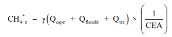 A formula to work out the estimated quantity of methane in landfill gas generated by the sub facility zone during the year, measured in tonnes of carbon dioxide equivalent