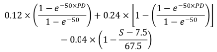 The correlation formula used in the corporate risk-weight function where the corporate counterparties form part of a group of connected borrowers that has reported consolidated annual revenue of less than $75 million.