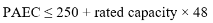 PAEC (projected annual energy consumption) must be less than or equal to the sum total of 250, plus the rated capacity multiplied by 48.