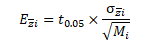 A formula to work out the margin of error for the average stocking density of a carbon estimation area.