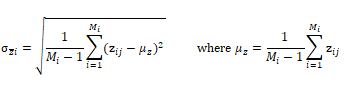 A formula to work out the standard deviation for the average stocking density of the carbon estimation area.