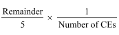 Start formula start fraction Remainder over 5 end fraction times start fraction 1 over Number of CEs end fraction end formula